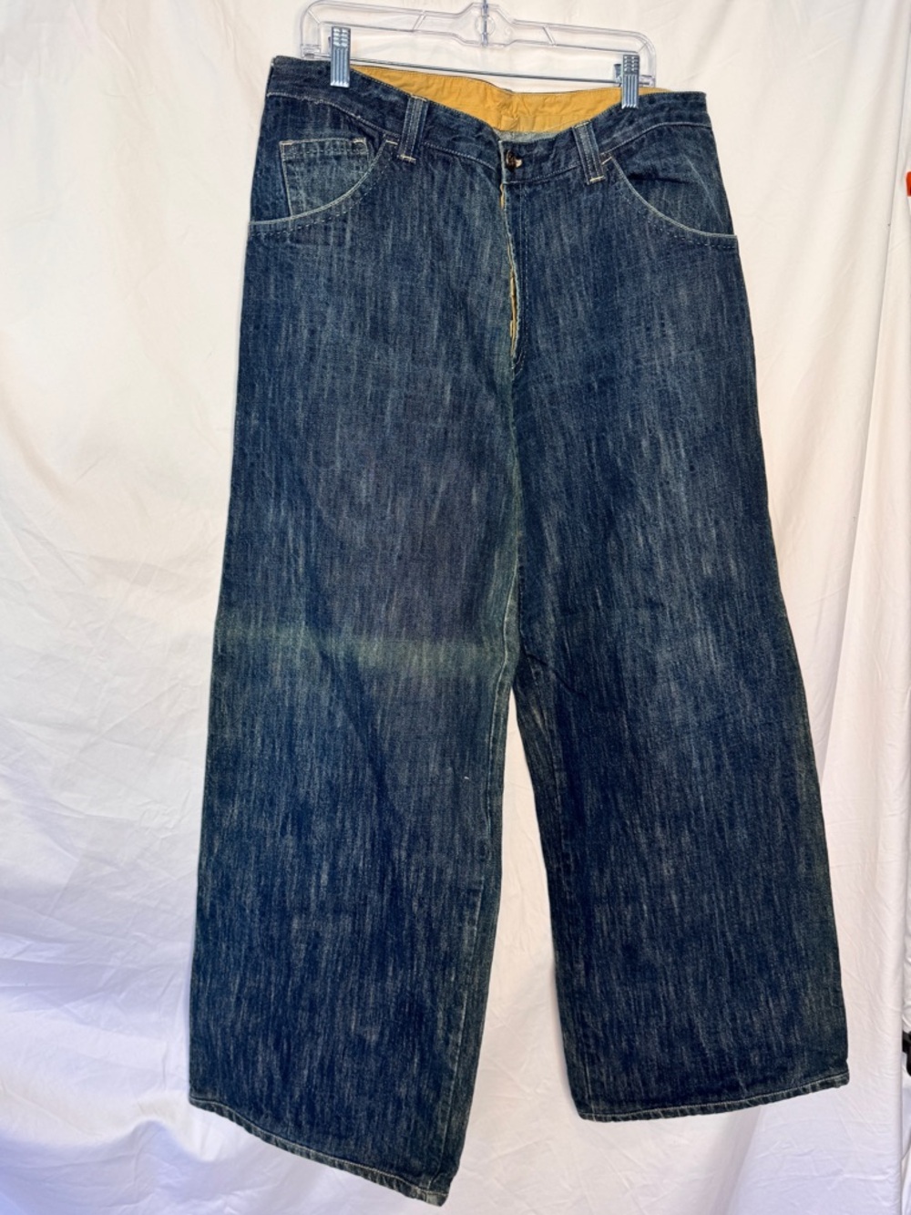 Gianfranco Ferre Wide Leg Men’s Jeans in Dark Blue with Logo Stitching